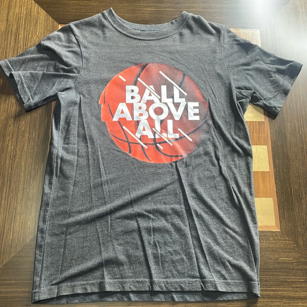 Xersion boys t-shirt gray “Ball Above All” size L 14-16.